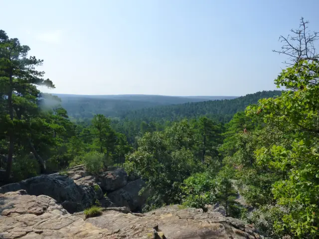 Pine ridges of the San Bois Mountains from a sandstone overlook at Robbers Cave State Park